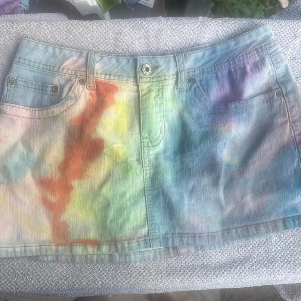 Rainbow tie dye denim mini skirt y2k 2000s
